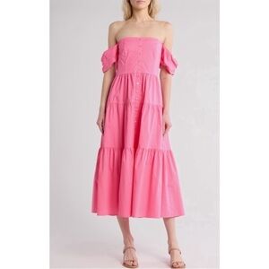 New STAUD Elio Off-shoulder Dress in Cotton Poplin size 00 in Plumeria
